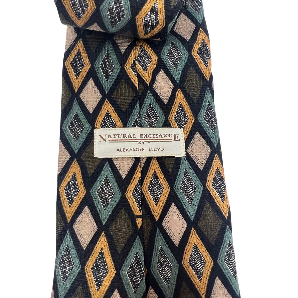 Natural Exchange Alexander Lloyd XL Repp Silk Tie Diamond Vintage - Picture 2 of 10